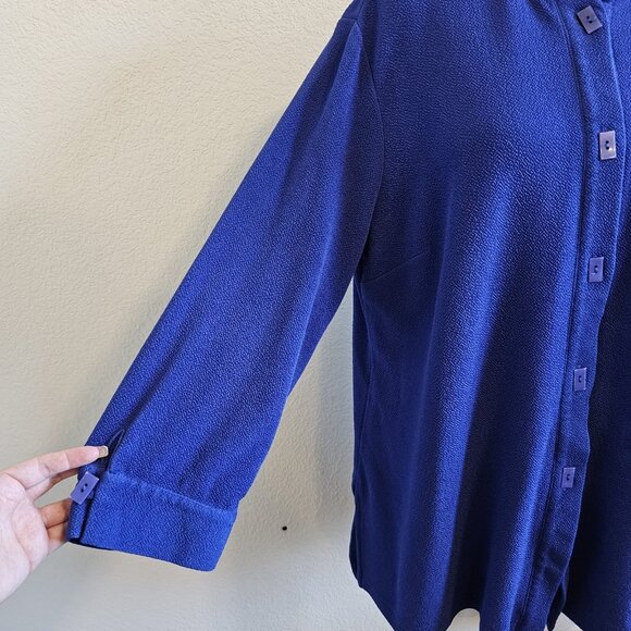 Gump's San Francisco Blue Textured Lagenlook Button Front Artsy Tunic Top XL - Picture 4 of 12